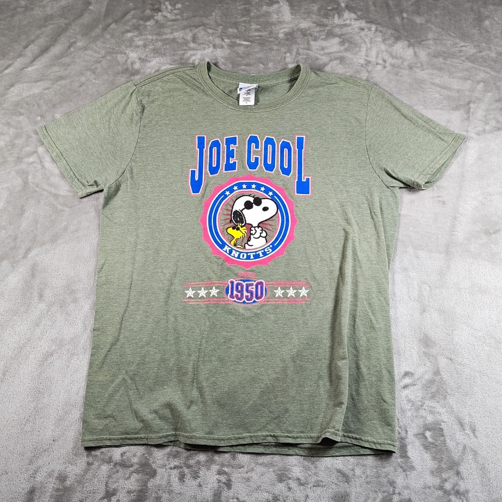 Vintage Joe Cool Snoopy Shirt Mens Large Green Knotts 1950 Peanuts Crewneck